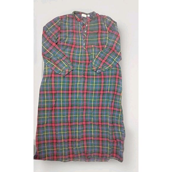 L.L. Bean Women's M Plaid Pintuck Blue Red Cotton Flannel Nightgown Comfy Pocket - Picture 1 of 11